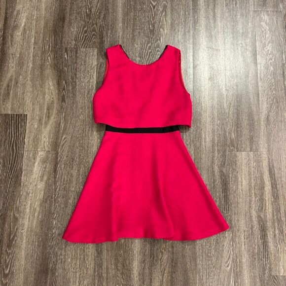 EUC Maje Rituel Sheer‎ Midriff Stretch-crepe Dress Cerise Mesh Size L Cocktail - Picture 7 of 14